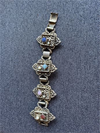 Vintage filigree Silvertone, and enamel bracelet