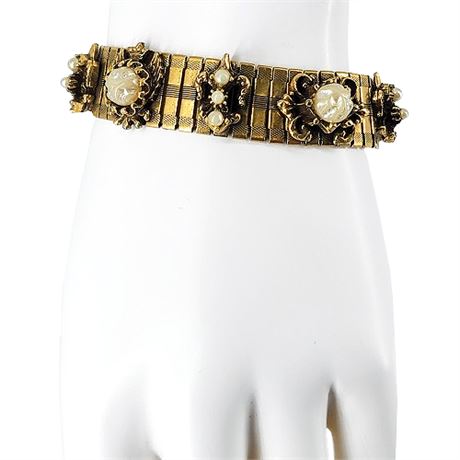 Vintage Victorian Revival Gold Tone Faux Baroque Pearl Bracelet