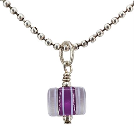 Vintage Sterling Silver Art Glass Bead Pendant Necklace