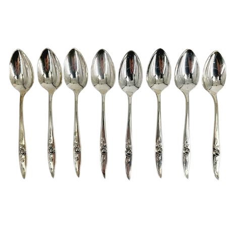 Lot of 8 Oneida Heirloom Sterling Silver “Bella Rose” Spoons