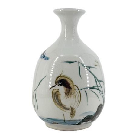 Vintage Porcelain Asian Vase with Bird Motif