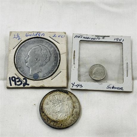 3 Netherland Guilden Coins