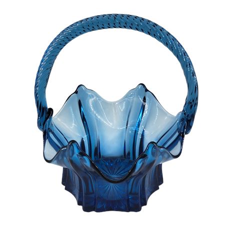 Fenton Accents Twilight Cobalt Blue Vulcan Glass Basket Twisted Handle