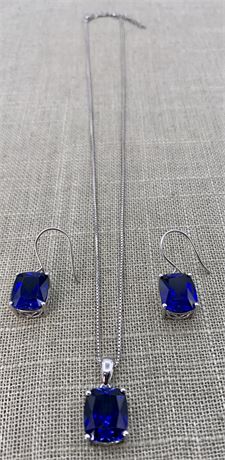 NEW 11.55 CTW Created Tanzanite Sterling Silver Necklace & Earrings Set
