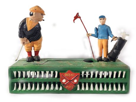 Cast Iron Mechanical Bank with Golfers