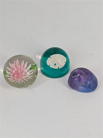 Lot 3 Small Ocean Themed Glass Paperweights