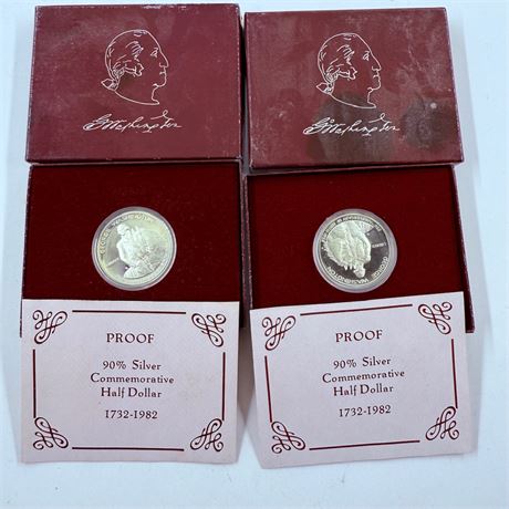 2x 1982 George Washington Proof Silver Half Dollar