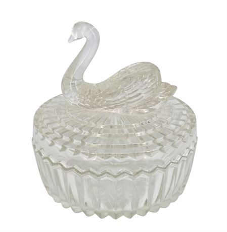 VTG EAPG Clear Glass Lidded Swan Dish