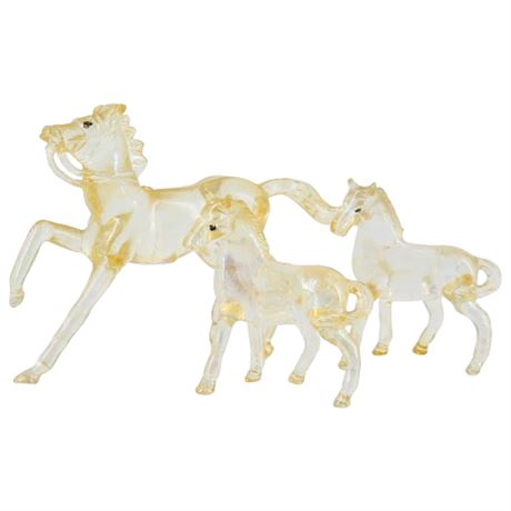 Vintage Iridescent Yellow Lucite Horses, Set of 3