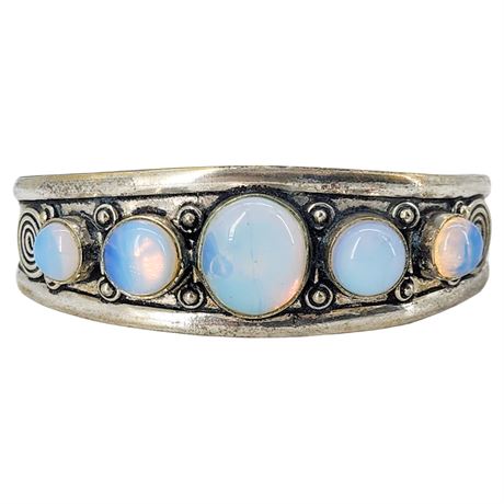 Silver Tone Opalite Gemstone Cuff Bracelet