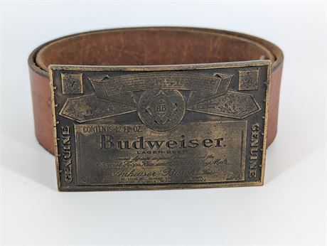 Men's Vintage Budweiser Brass Belt Buckle & Leather Belt