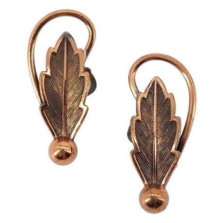 Vintage BELL TRADING Copper Leaves Clip Earrings
