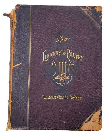 c1877 Leather Bound Antique Library of Poetry & Song Illustrated Book