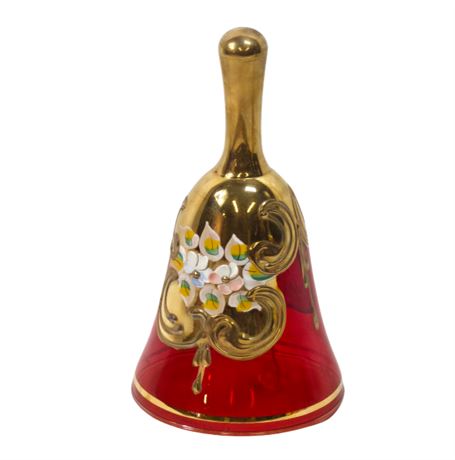 Beautiful Ruby Red Glass Bell, Hand-painted
