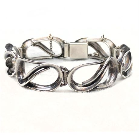 Vintage Germany Sterling Silver Modernist Open Design Link Bracelet