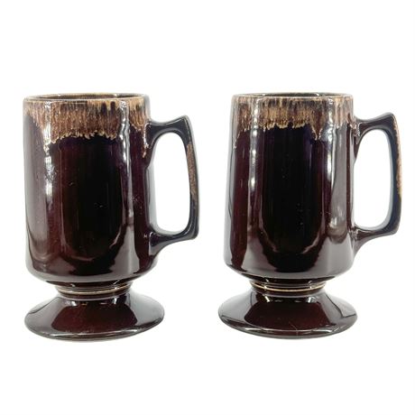 Pair of Hall Pedestal Drip-Glaze Mugs