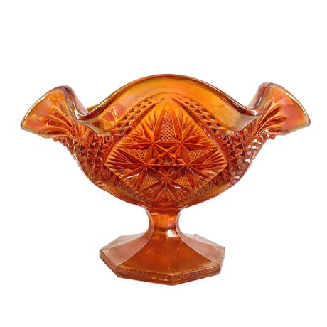 Vintage Imperial Marigold Carnival Glass “Eastern” Ruffled Pedestal Bowl