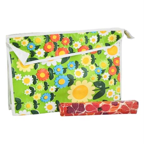 Vintage Flower Power Vinyl Makeup Bag & Sewing Kit, Flawed