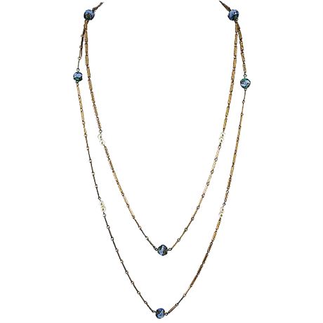 Vintage 60 Inch Bar Chain Satellite Bead Necklace