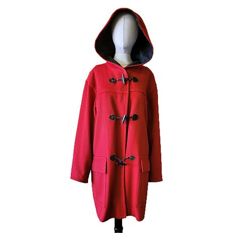 Vintage Jonathan Michael Red Wool Hooded Duffel Coat