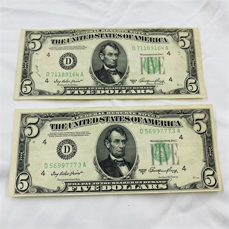 2x 1950 $5 Bills