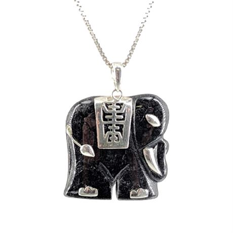 Sterling Silver Stone Elephant Pendant Necklace