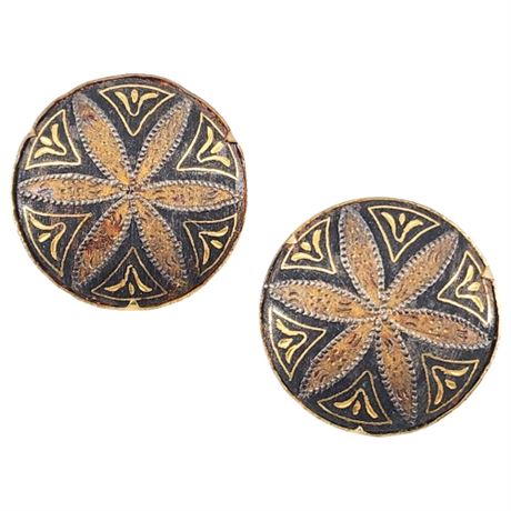 Vintage Spanish Damascene Clip Earrings