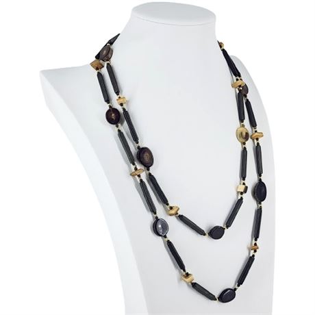 Vintage 52" Horn & Wood Bead Necklace