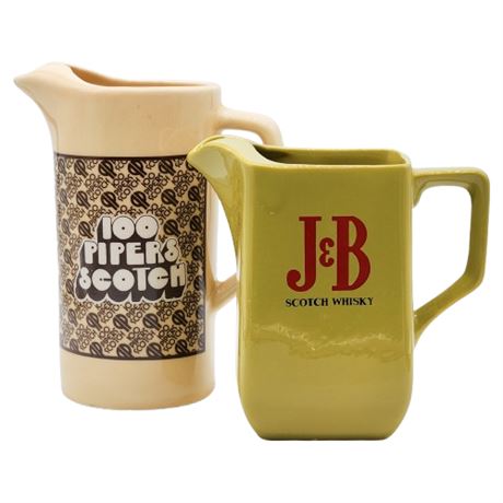 Vintage Ceramic 100 Pipers and J&B Scotch Whiskey Jugs