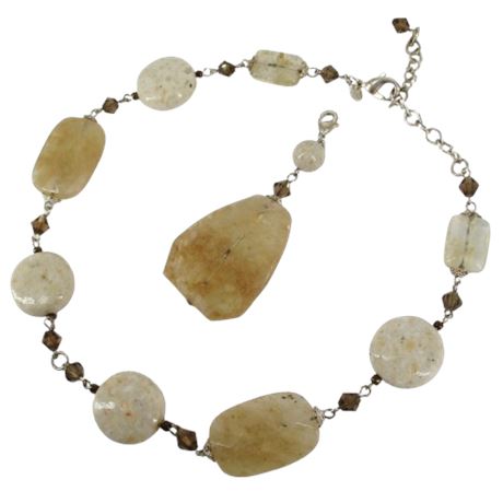 Premier Designs "Sand Dune" Quartz & Stone Necklace with Enhancer Pendant