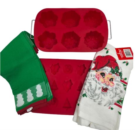 Silicone Muffin Pan with Stand & NOS Towels