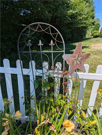 Lot Black Metal Trellis + Metal Star Yard Ornament