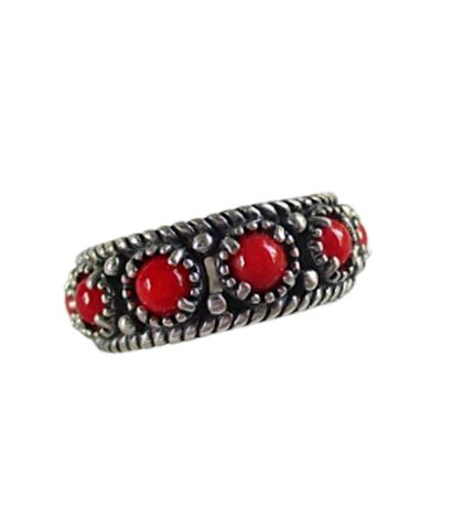 CAROLYN POLLACK 925 "American West" Red Coral Eternity Band Sz 8.25