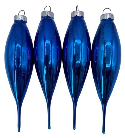 4 Cobalt Blue Glass Vintage Christmas Tree Ornaments