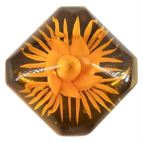 Vintage Reverse Carved Apple Juice Lucite Flower Brooch