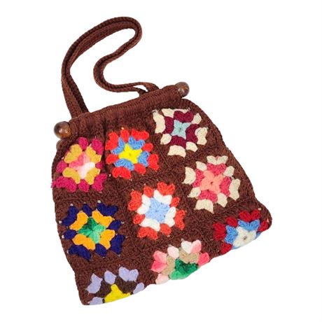 Vintage Handmade Crochet Granny Square Handbag