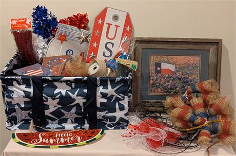 Lot USA 4th July craft items + Framed Texas Flag Photo