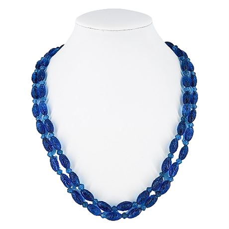 Signed Marvella Blue Glass Necklace