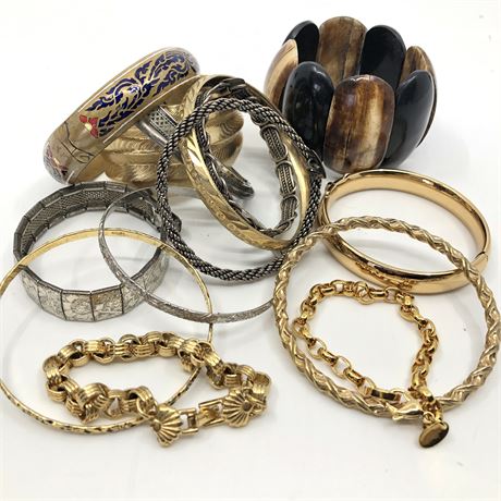 Vintage Jewelry Lot- Bracelets Richelieu, Origami Owl, Horn, Filigree, Bangle