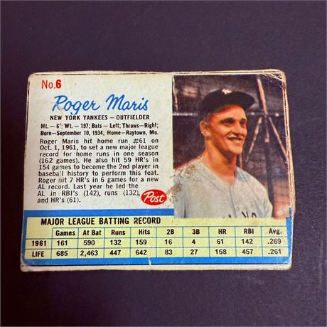1962 Post Roger Maris