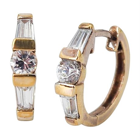 Vintage ROSS SIMONS Gold Over Sterling Silver CZ Hoop Pierced Earrings