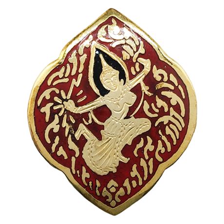 Vintage Thai Goddess Mekhala Enameled Brooch