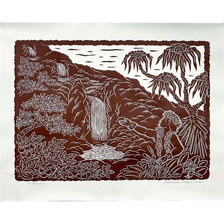 Hawaiian Woodblock Print "Kipahulu" by Dietrich Varez