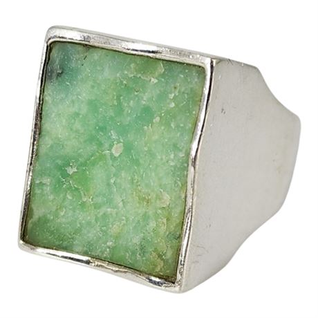 Signed MRF Sterling Silver Chunky Raw Chrysoprase Ring, Sz 6