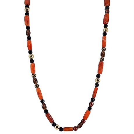 Vintage Carnelian/Agate & Glass Bead Necklace