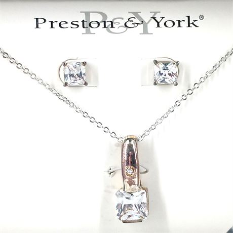 Preston & York Cubic Zirconia Necklace and Earring Boxed Set