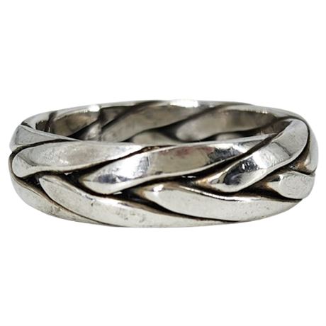 Signed Vintage Sterling Silver Braid Ring, Sz 9
