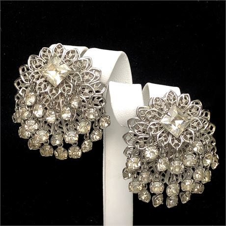 Vintage Silver Tone Rhinestone Layered Cha Cha Earrings