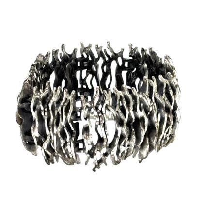 MCM Tortolani Signed Brutalist Silver Tone Cuff Bracelet