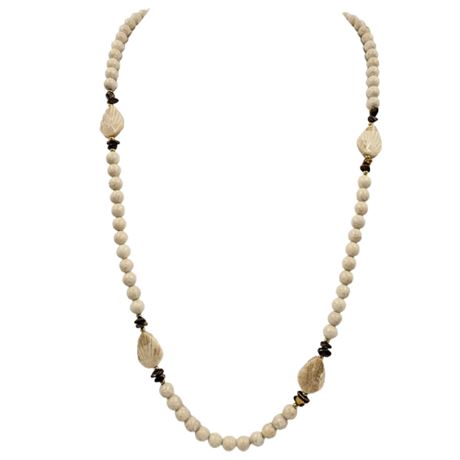 Brown Agate Polished Stone Beaded Carved Necklace